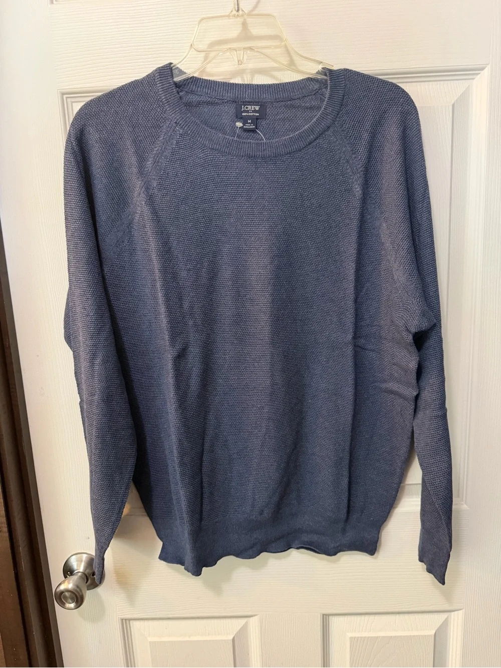 NWT J. Crew Blue Crewneck Cotton Subtle Waffle Knit Sweater Sz M